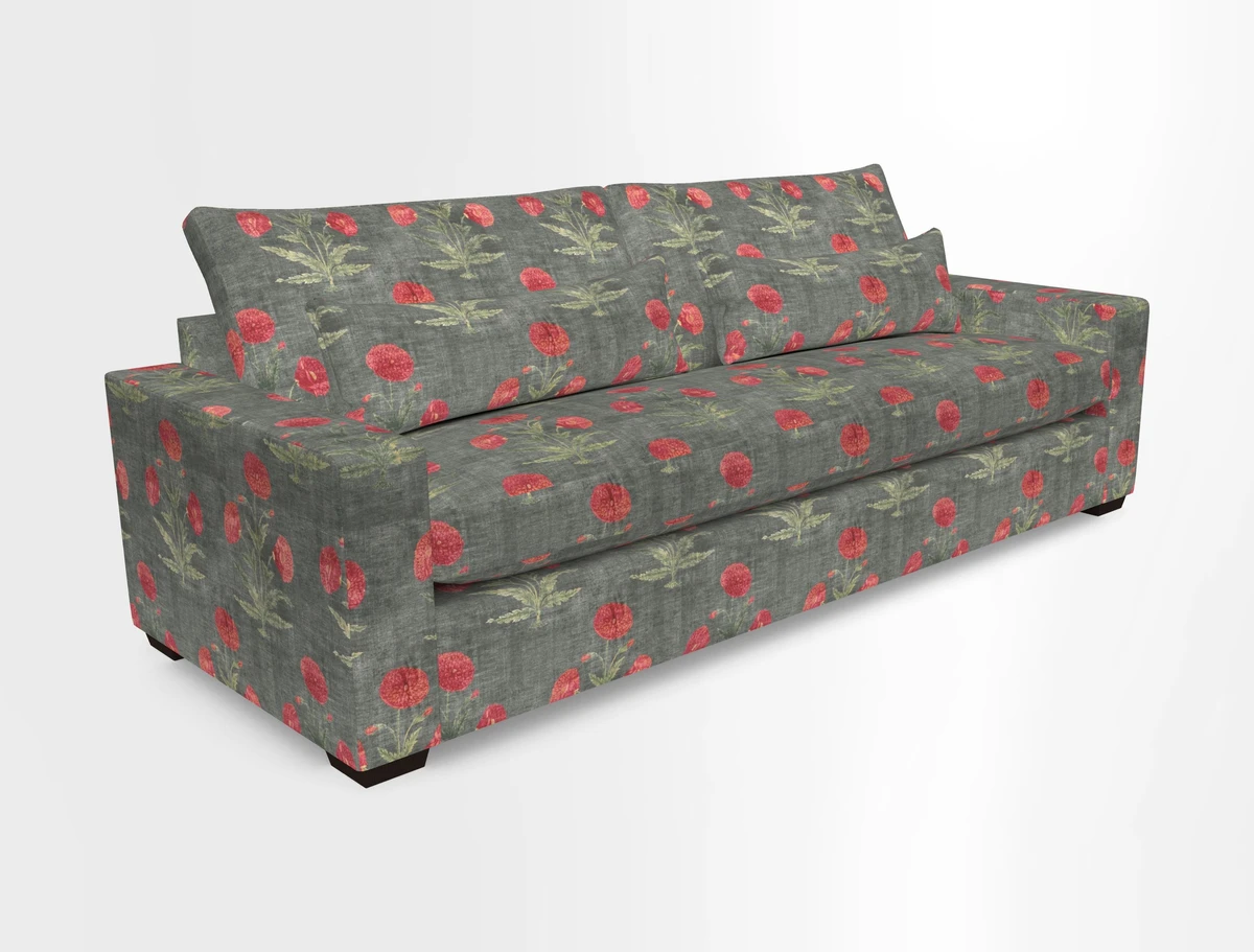 Linear 4 seater sofa in Harpers Bazaar Palette Studio Green with seat cushion in Linwood Romney Wool Forest