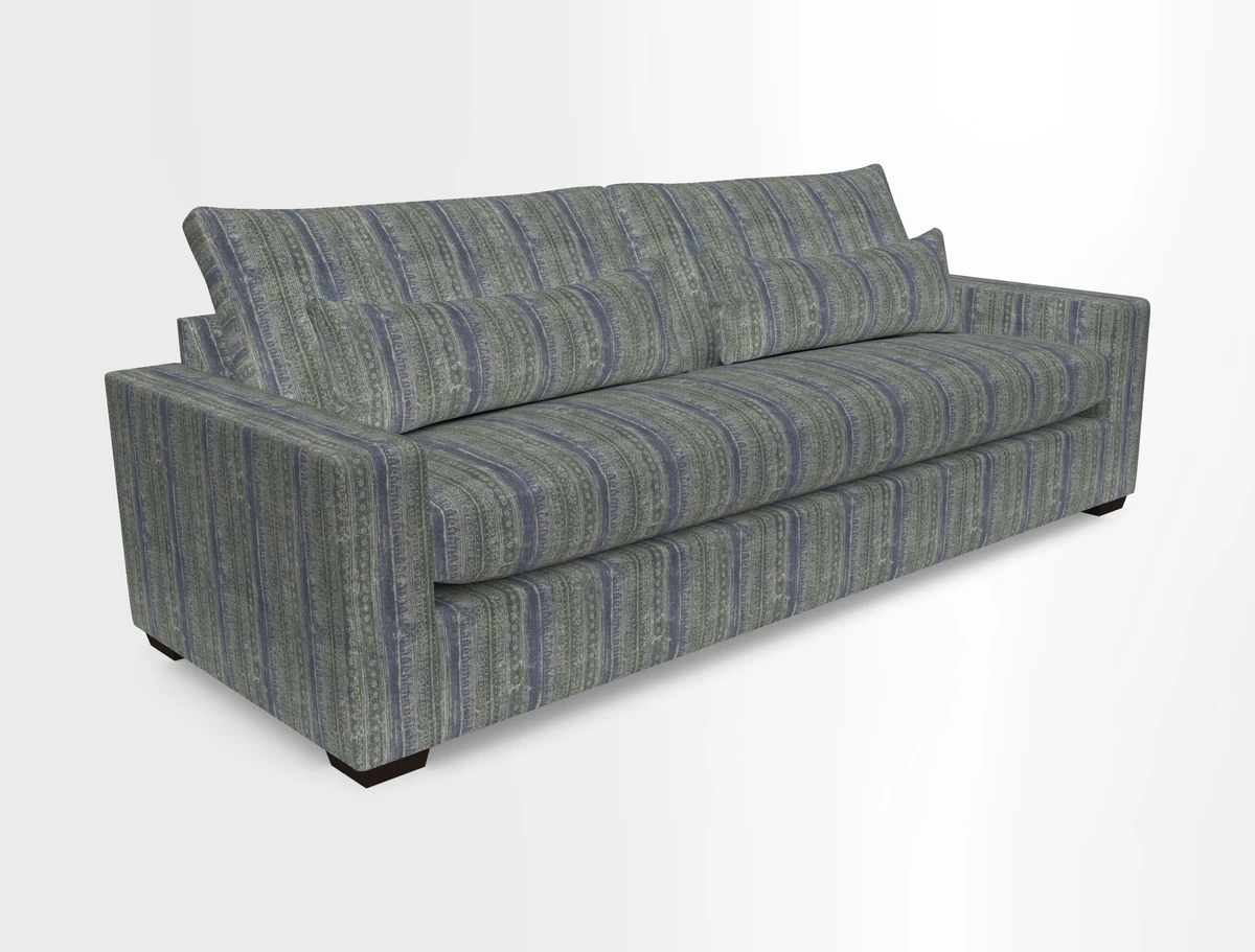 Linear 4 seater sofa in Harpers Bazaar Palette Studio Green with seat cushion in Linwood Romney Wool Forest