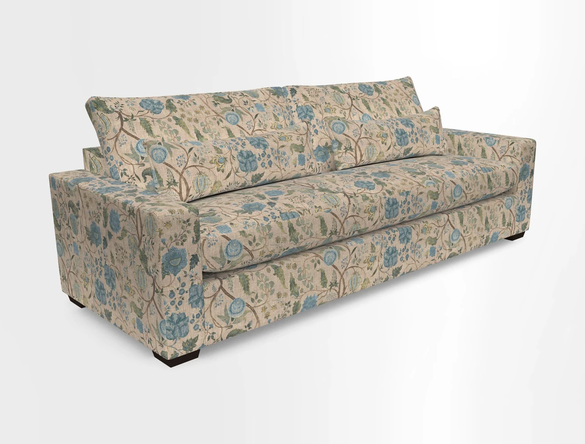 Linear 4 seater sofa in Harpers Bazaar Palette Studio Green with seat cushion in Linwood Romney Wool Forest