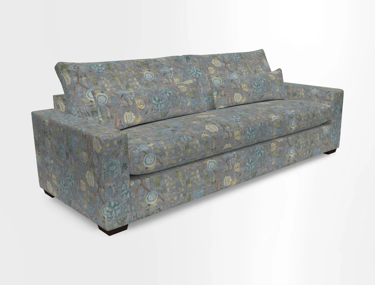 Linear 4 seater sofa in Harpers Bazaar Palette Studio Green with seat cushion in Linwood Romney Wool Forest