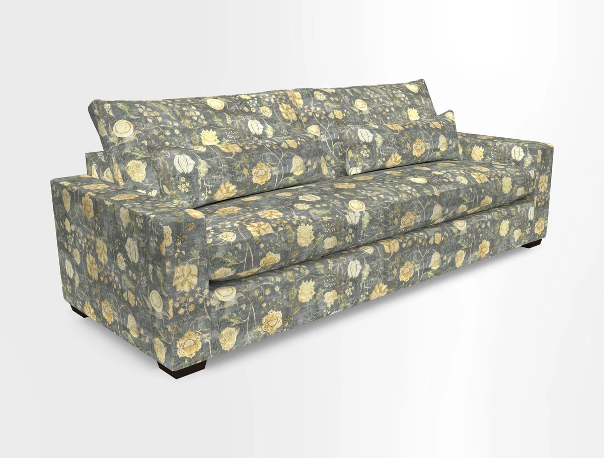 Linear 4 seater sofa in Harpers Bazaar Palette Studio Green with seat cushion in Linwood Romney Wool Forest