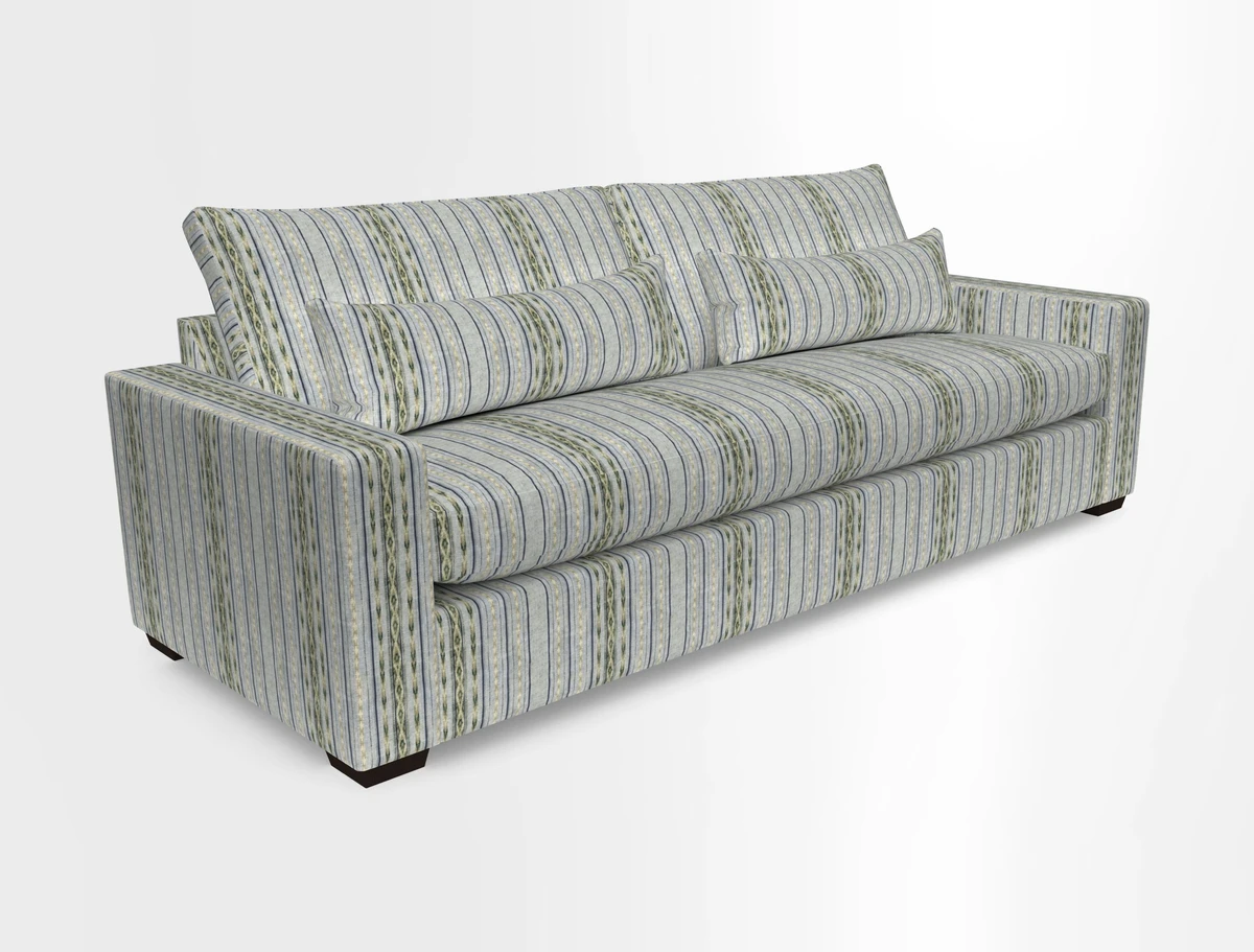 Linear 4 seater sofa in Harpers Bazaar Palette Studio Green with seat cushion in Linwood Romney Wool Forest