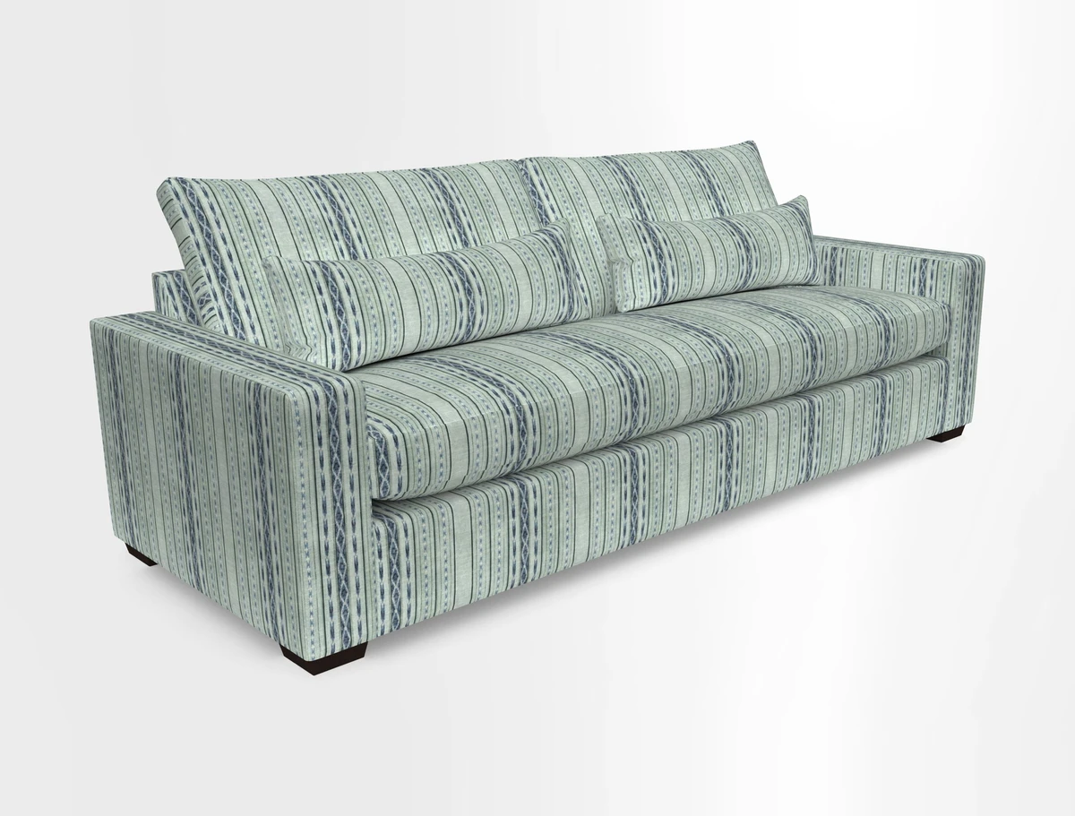 Linear 4 seater sofa in Harpers Bazaar Palette Studio Green with seat cushion in Linwood Romney Wool Forest