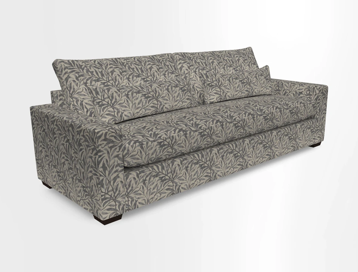 Linear 4 seater sofa in Harpers Bazaar Palette Studio Green with seat cushion in Linwood Romney Wool Forest