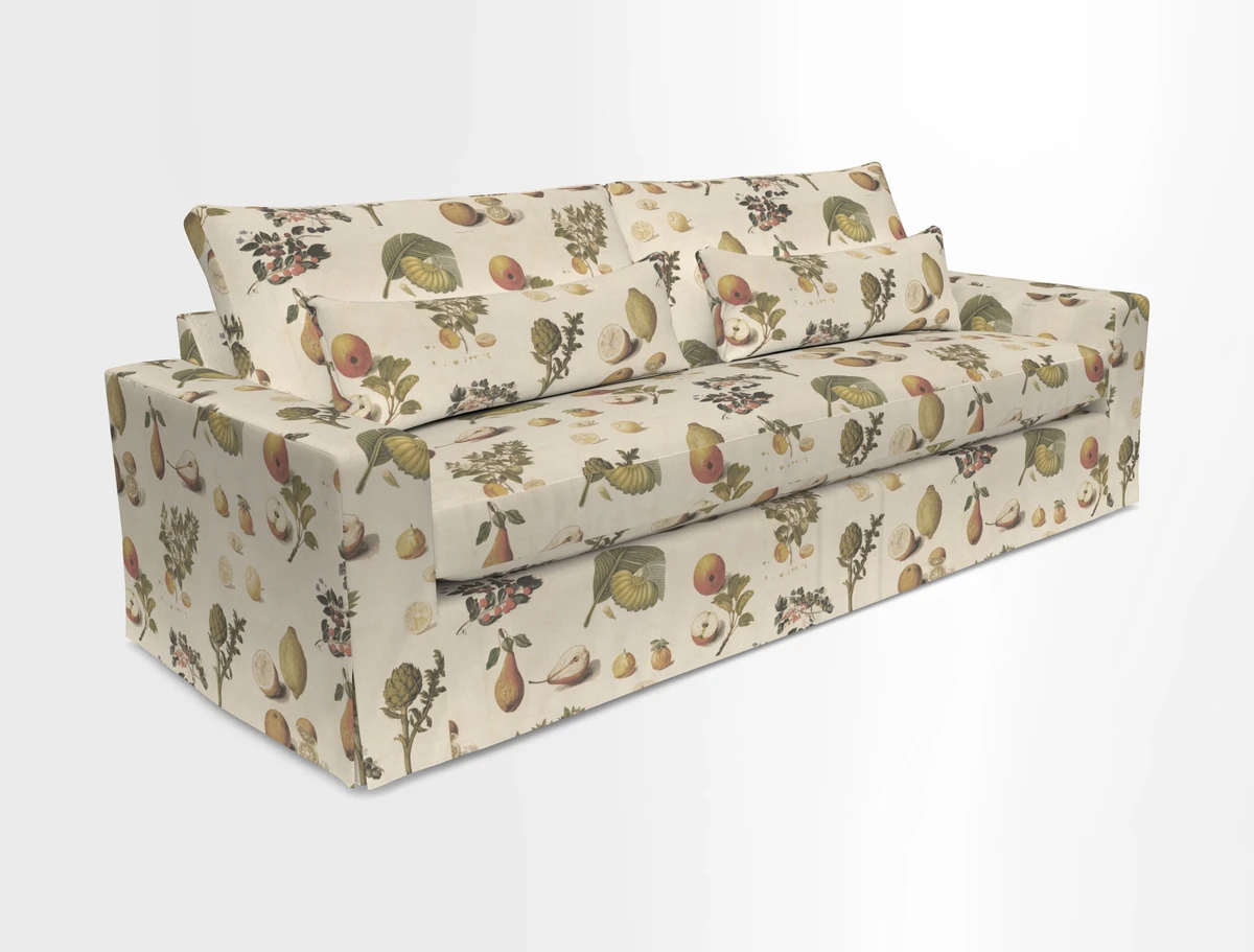 Linear 4 seater sofa in Harpers Bazaar Palette Studio Green with seat cushion in Linwood Romney Wool Forest