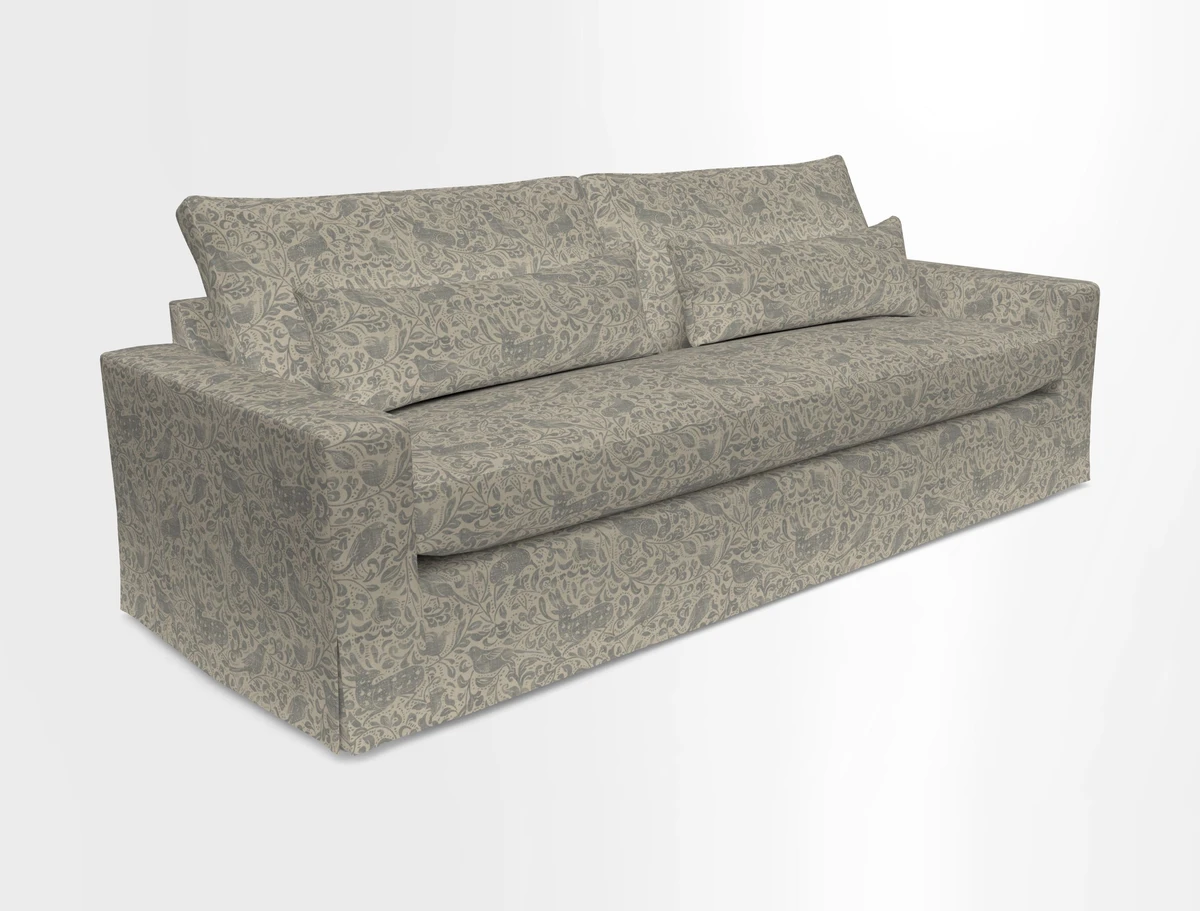 Linear 4 seater sofa in Harpers Bazaar Palette Studio Green with seat cushion in Linwood Romney Wool Forest
