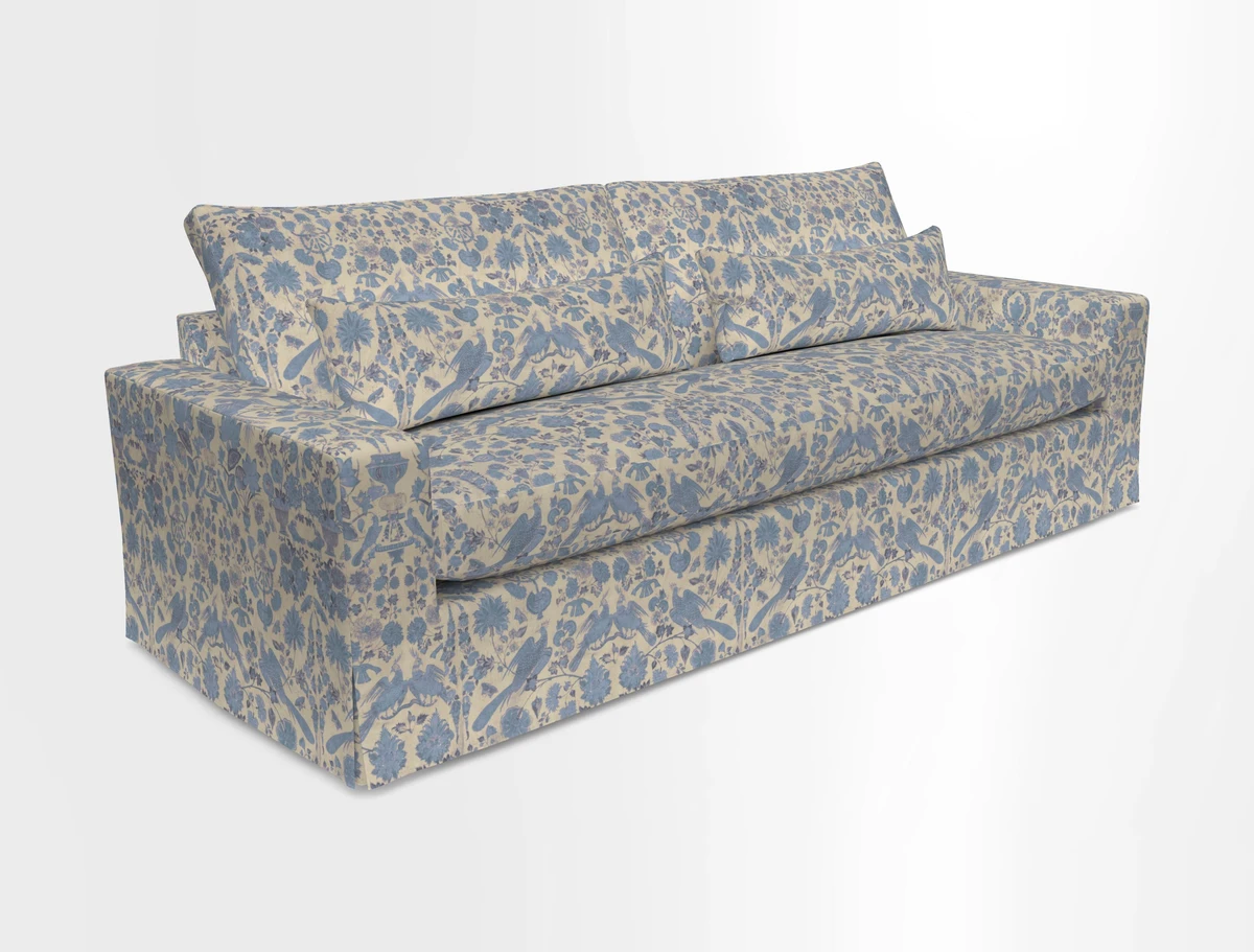 Linear 4 seater sofa in Harpers Bazaar Palette Studio Green with seat cushion in Linwood Romney Wool Forest