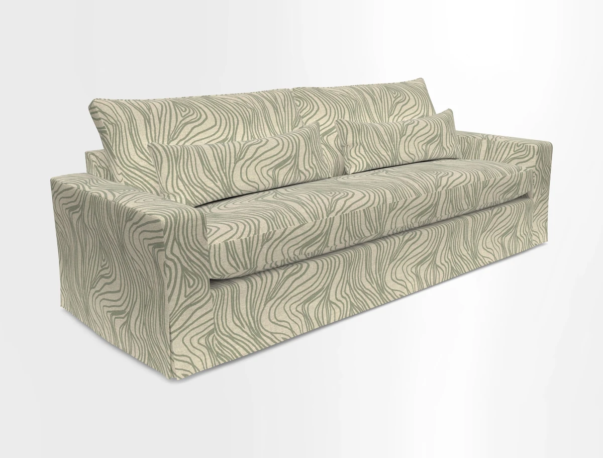 Linear 4 seater sofa in Harpers Bazaar Palette Studio Green with seat cushion in Linwood Romney Wool Forest