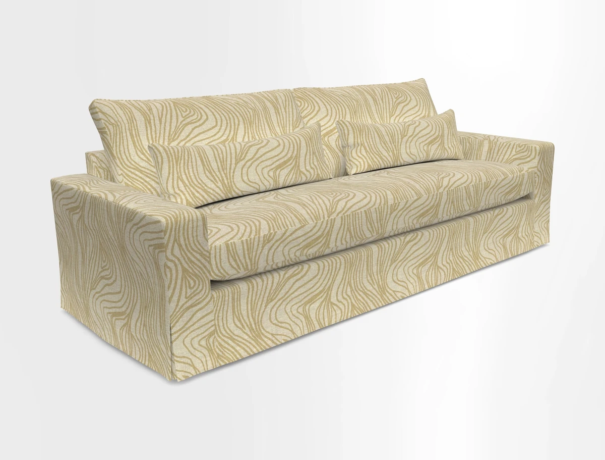 Linear 4 seater sofa in Harpers Bazaar Palette Studio Green with seat cushion in Linwood Romney Wool Forest