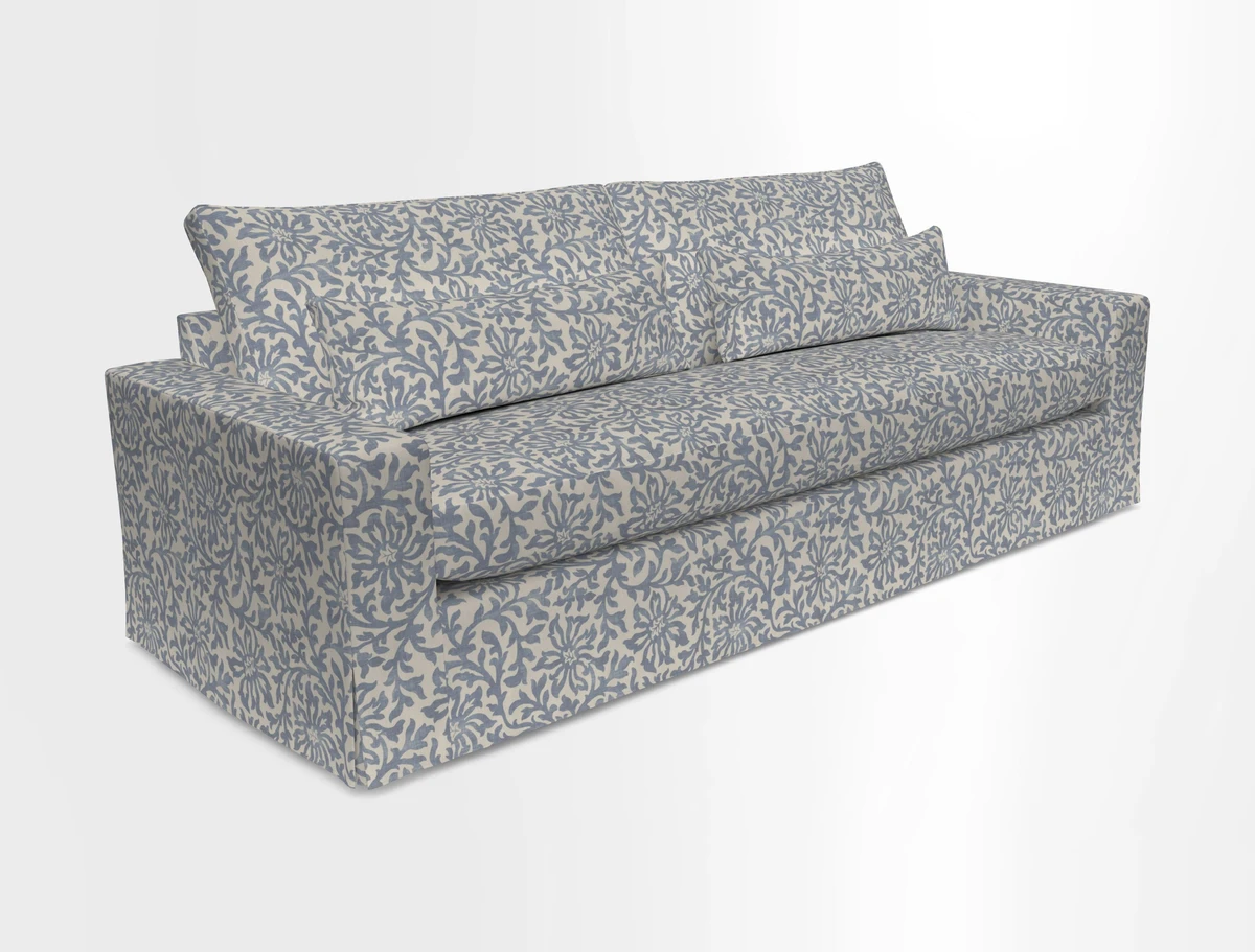 Linear 4 seater sofa in Harpers Bazaar Palette Studio Green with seat cushion in Linwood Romney Wool Forest
