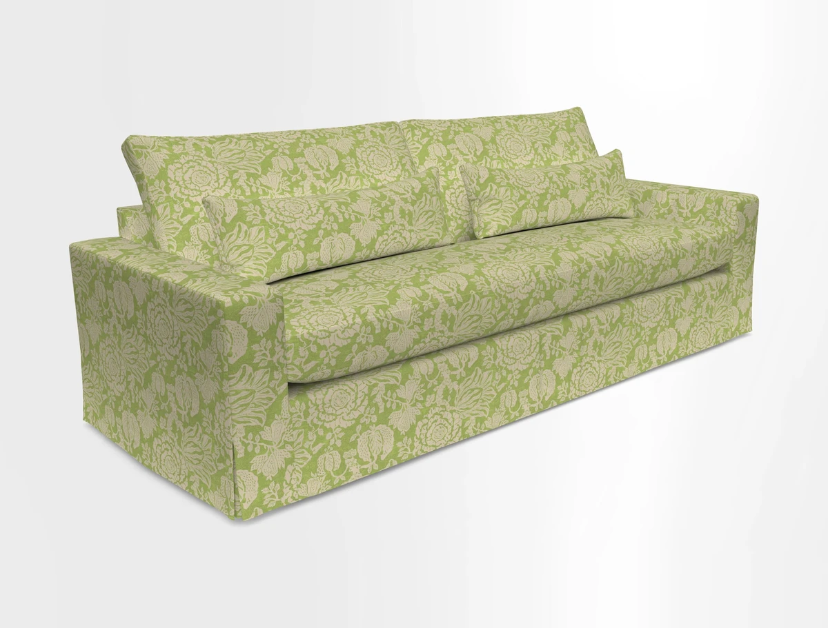 Linear 4 seater sofa in Harpers Bazaar Palette Studio Green with seat cushion in Linwood Romney Wool Forest