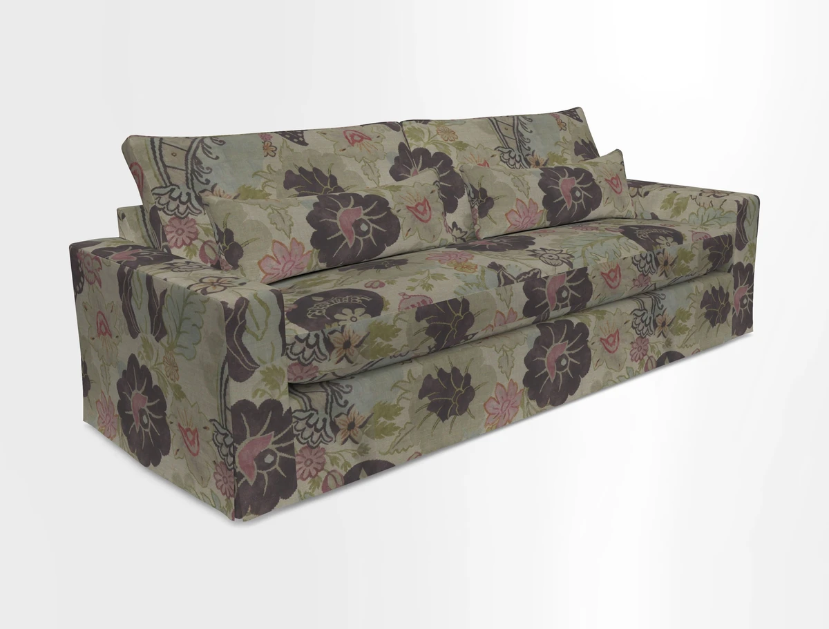 Linear 4 seater sofa in Harpers Bazaar Palette Studio Green with seat cushion in Linwood Romney Wool Forest