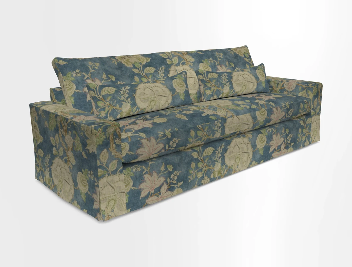 Linear 4 seater sofa in Harpers Bazaar Palette Studio Green with seat cushion in Linwood Romney Wool Forest
