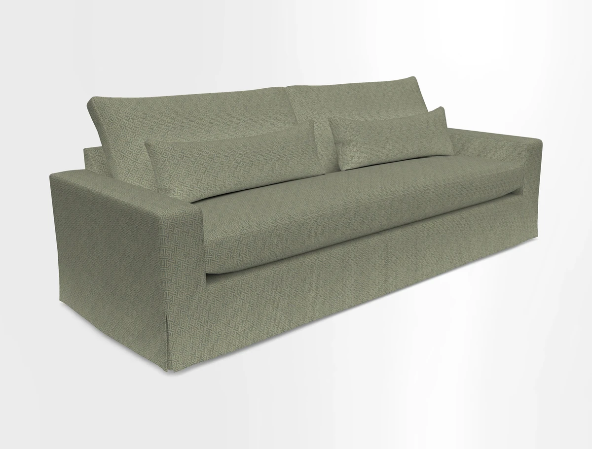Linear 4 seater sofa in Harpers Bazaar Palette Studio Green with seat cushion in Linwood Romney Wool Forest