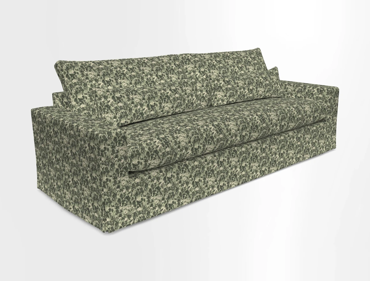 Linear 4 seater sofa in Harpers Bazaar Palette Studio Green with seat cushion in Linwood Romney Wool Forest