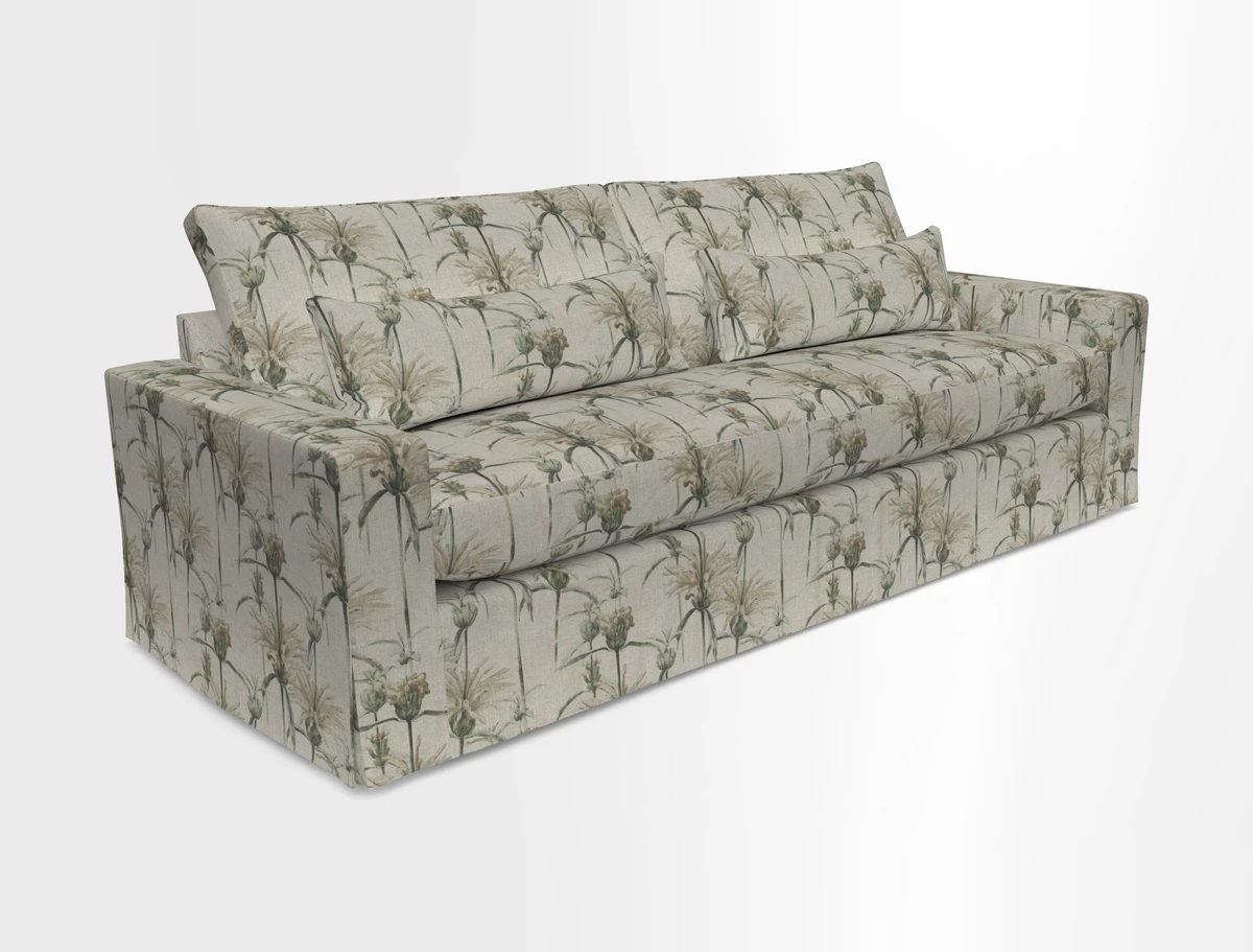 Linear 4 seater sofa in Harpers Bazaar Palette Studio Green with seat cushion in Linwood Romney Wool Forest
