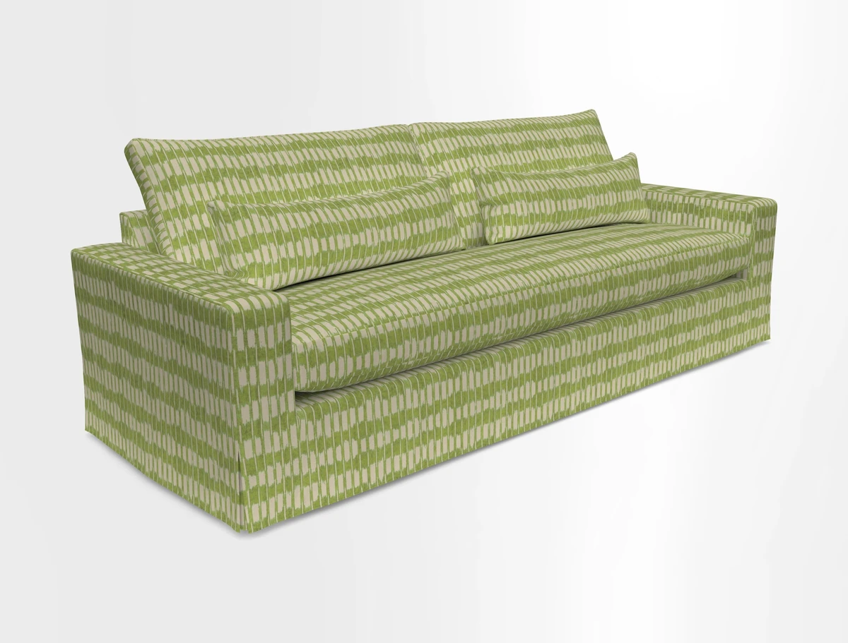 Linear 4 seater sofa in Harpers Bazaar Palette Studio Green with seat cushion in Linwood Romney Wool Forest