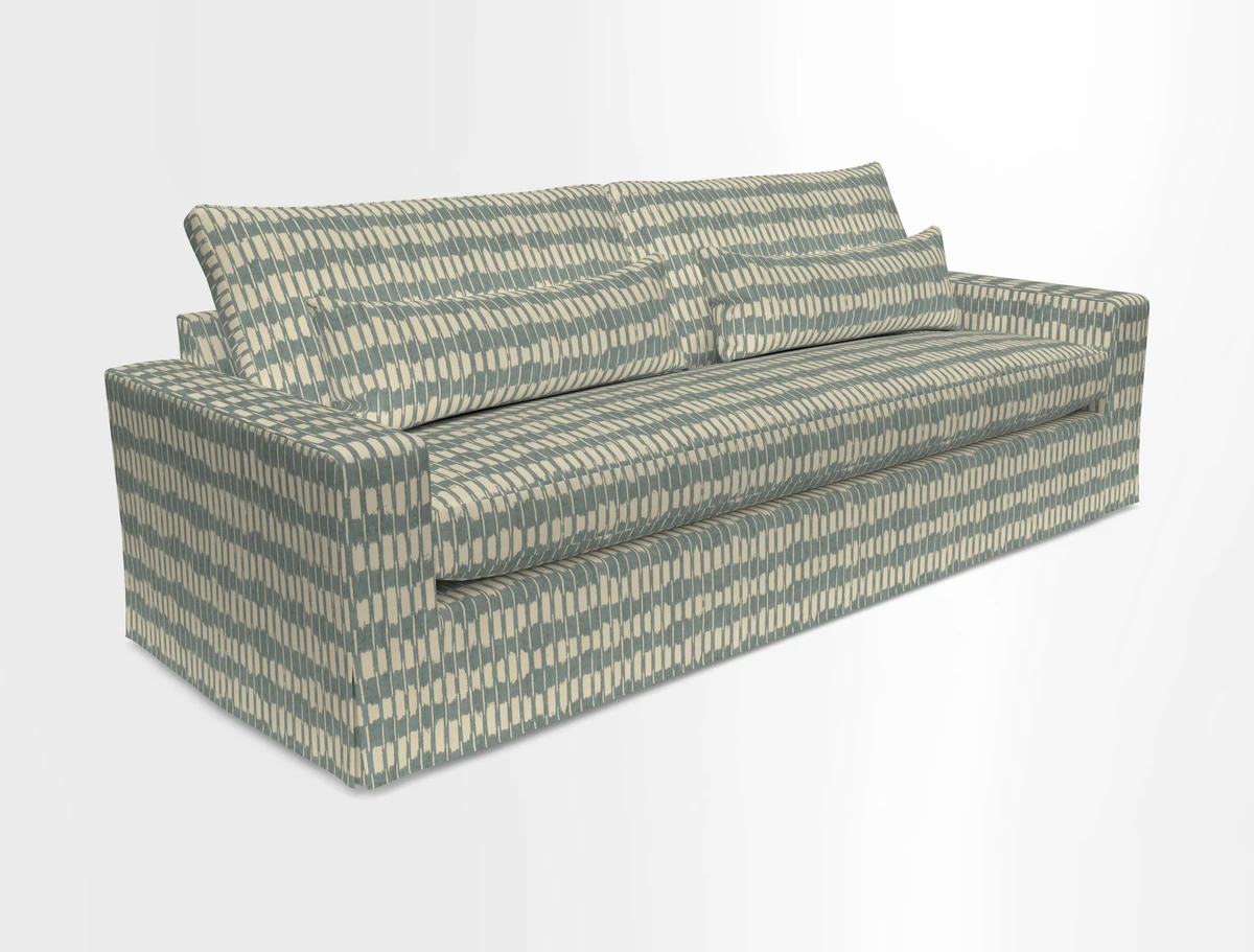 Linear 4 seater sofa in Harpers Bazaar Palette Studio Green with seat cushion in Linwood Romney Wool Forest