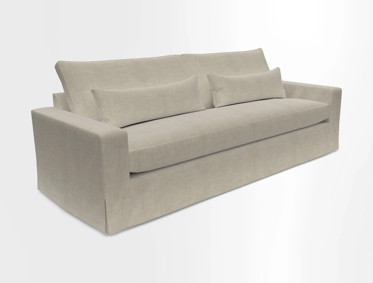 Linear 4 seater sofa in Harpers Bazaar Palette Studio Green with seat cushion in Linwood Romney Wool Forest