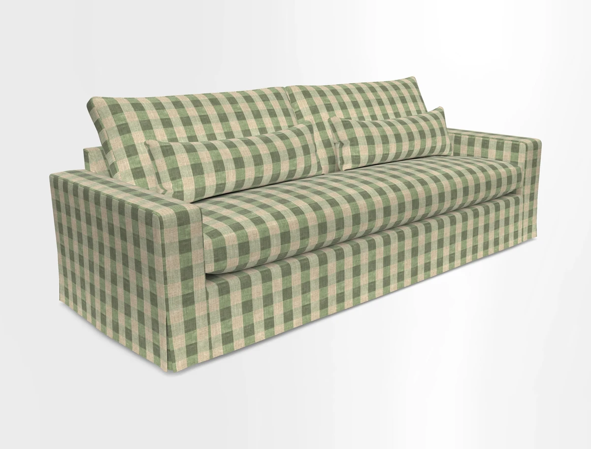 Linear 4 seater sofa in Harpers Bazaar Palette Studio Green with seat cushion in Linwood Romney Wool Forest