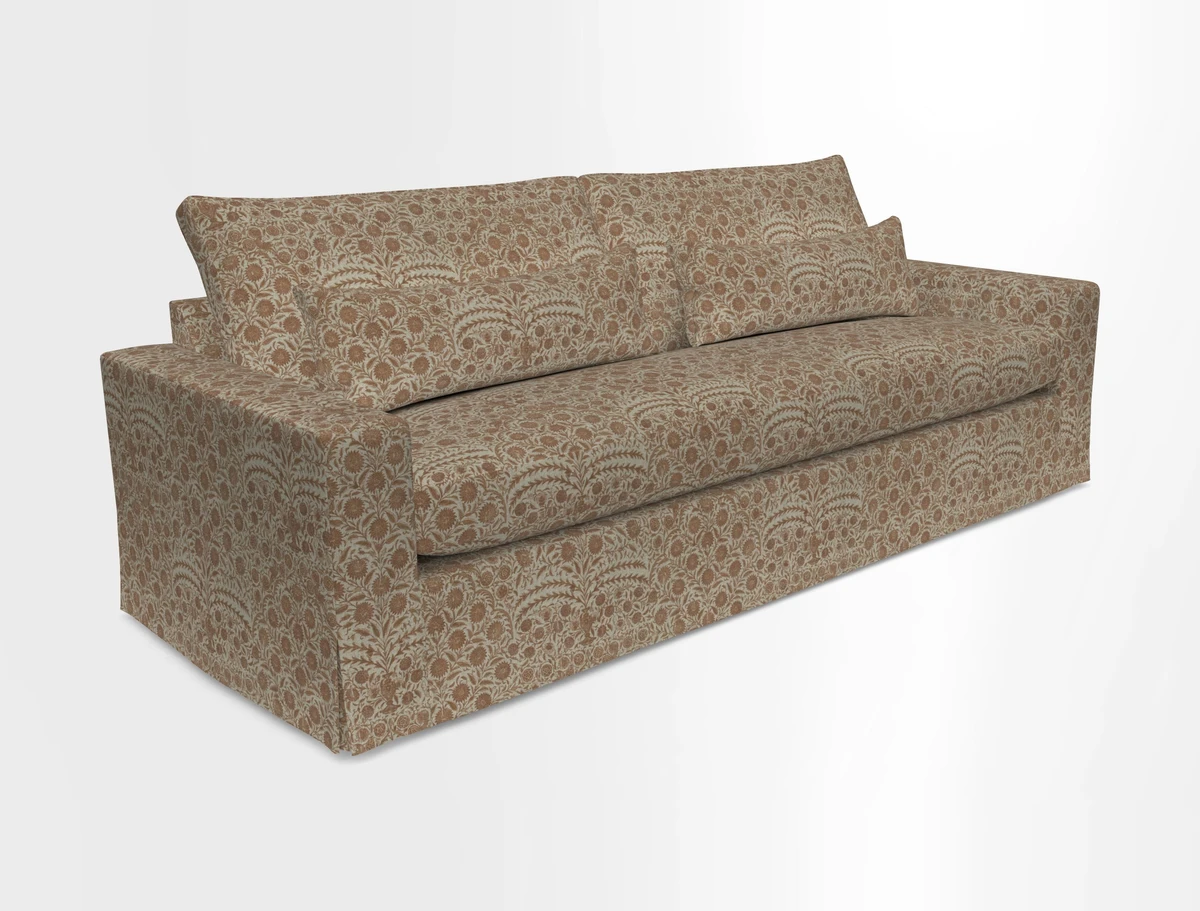 Linear 4 seater sofa in Harpers Bazaar Palette Studio Green with seat cushion in Linwood Romney Wool Forest