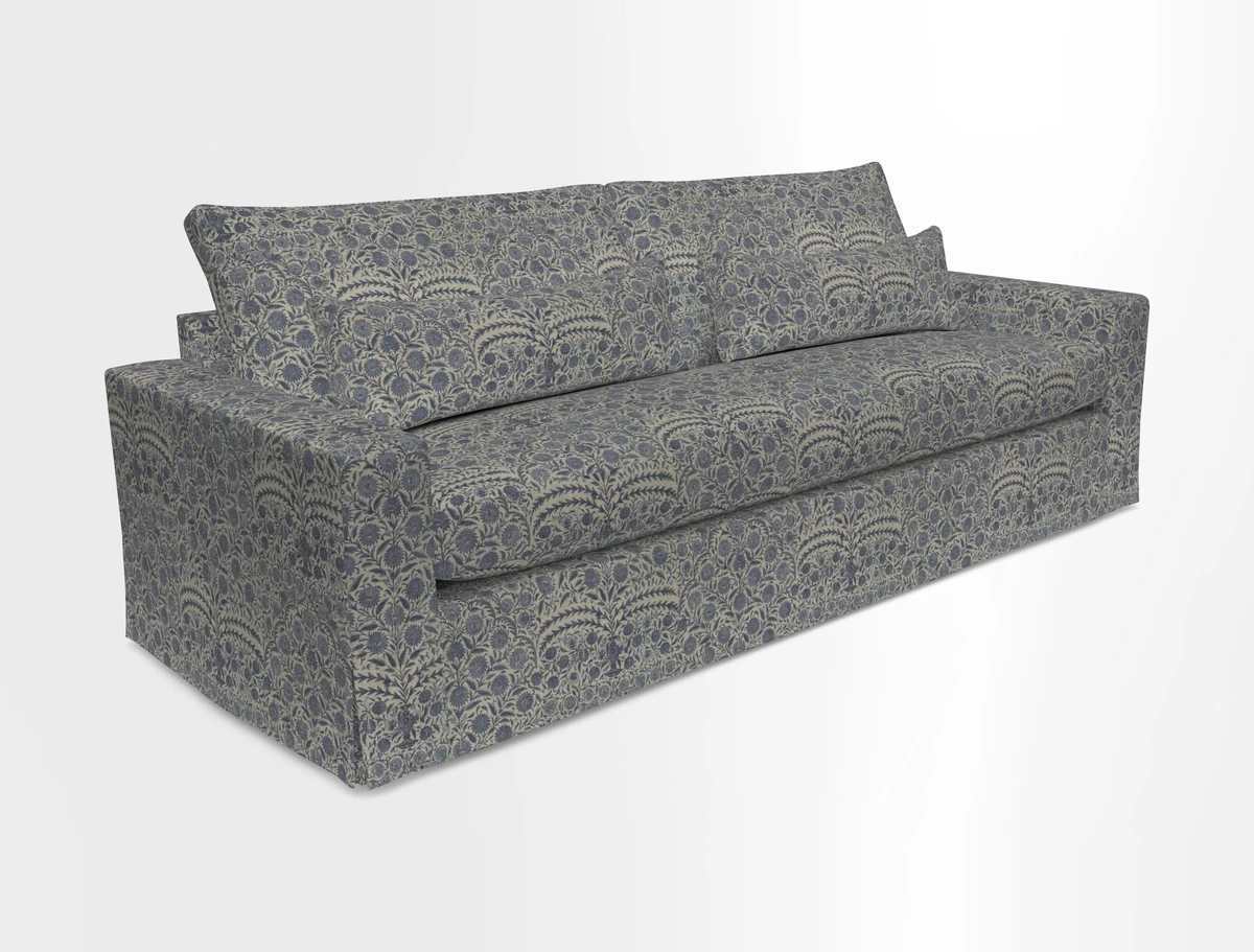 Linear 4 seater sofa in Harpers Bazaar Palette Studio Green with seat cushion in Linwood Romney Wool Forest