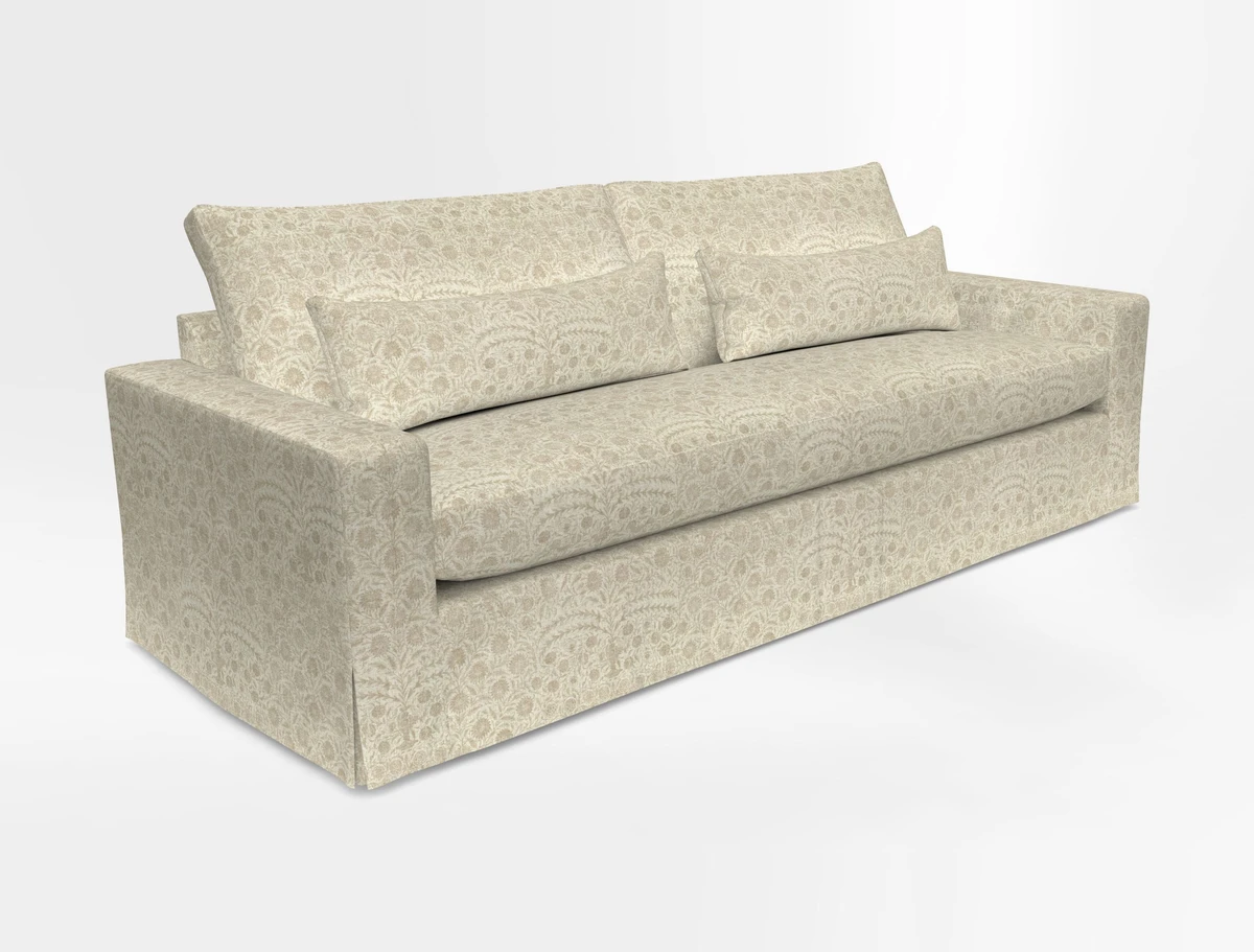 Linear 4 seater sofa in Harpers Bazaar Palette Studio Green with seat cushion in Linwood Romney Wool Forest