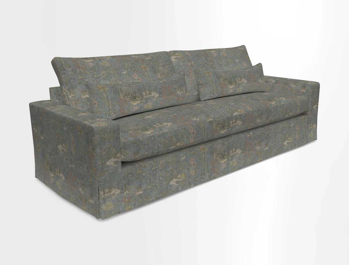 Linear 4 seater sofa in Harpers Bazaar Palette Studio Green with seat cushion in Linwood Romney Wool Forest