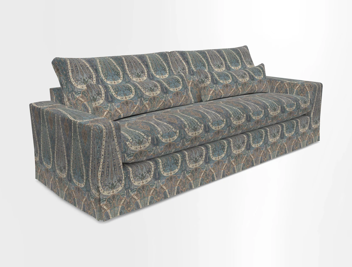 Linear 4 seater sofa in Harpers Bazaar Palette Studio Green with seat cushion in Linwood Romney Wool Forest