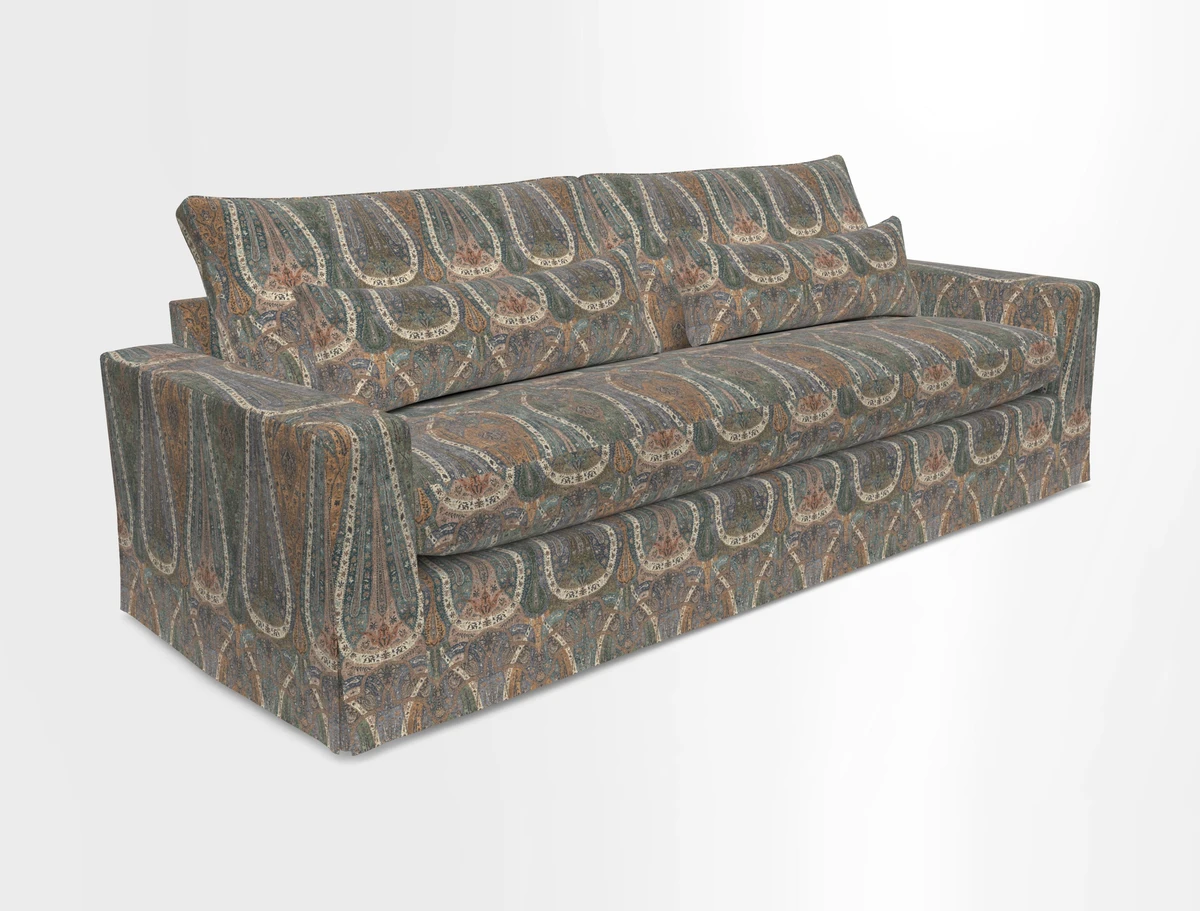 Linear 4 seater sofa in Harpers Bazaar Palette Studio Green with seat cushion in Linwood Romney Wool Forest