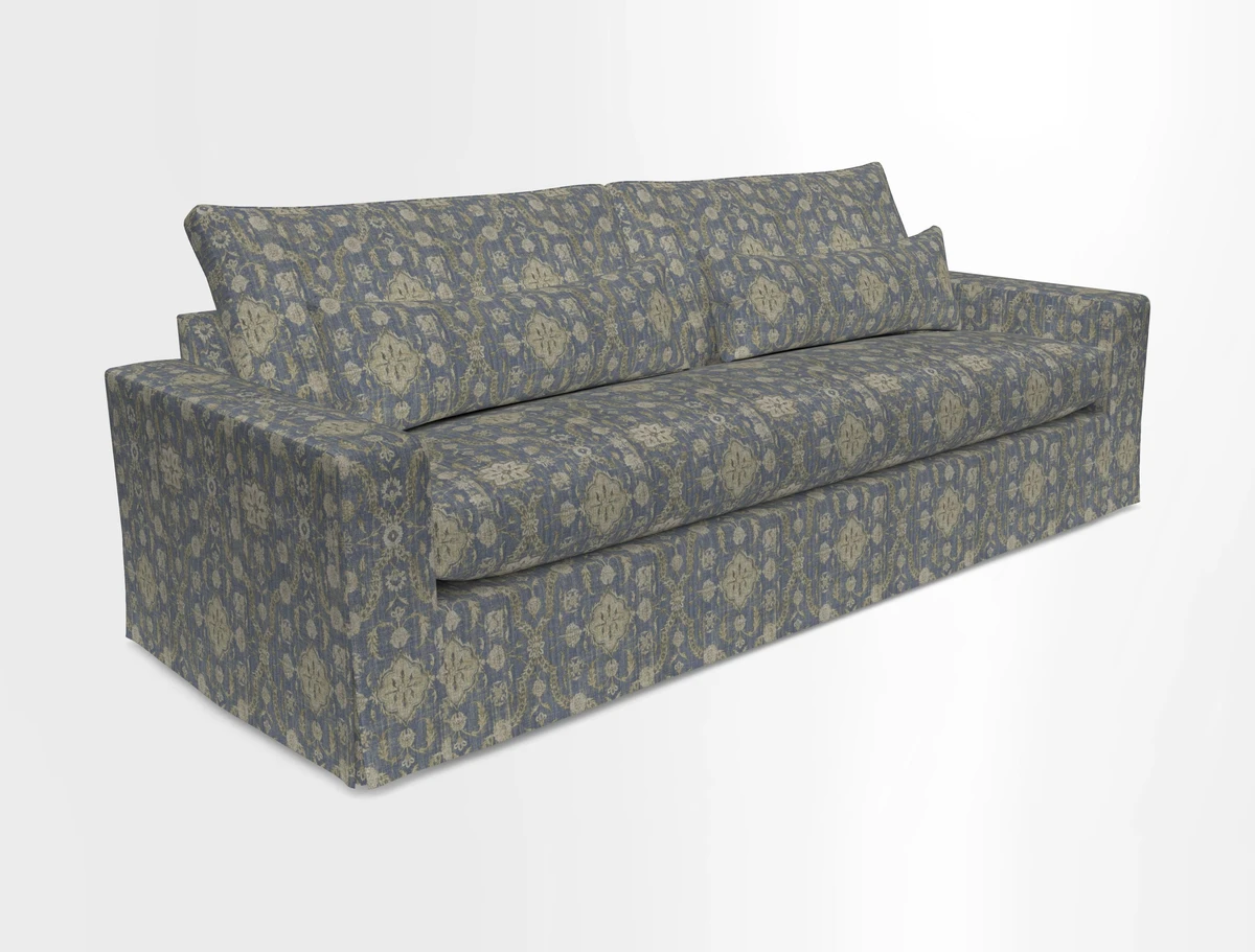 Linear 4 seater sofa in Harpers Bazaar Palette Studio Green with seat cushion in Linwood Romney Wool Forest