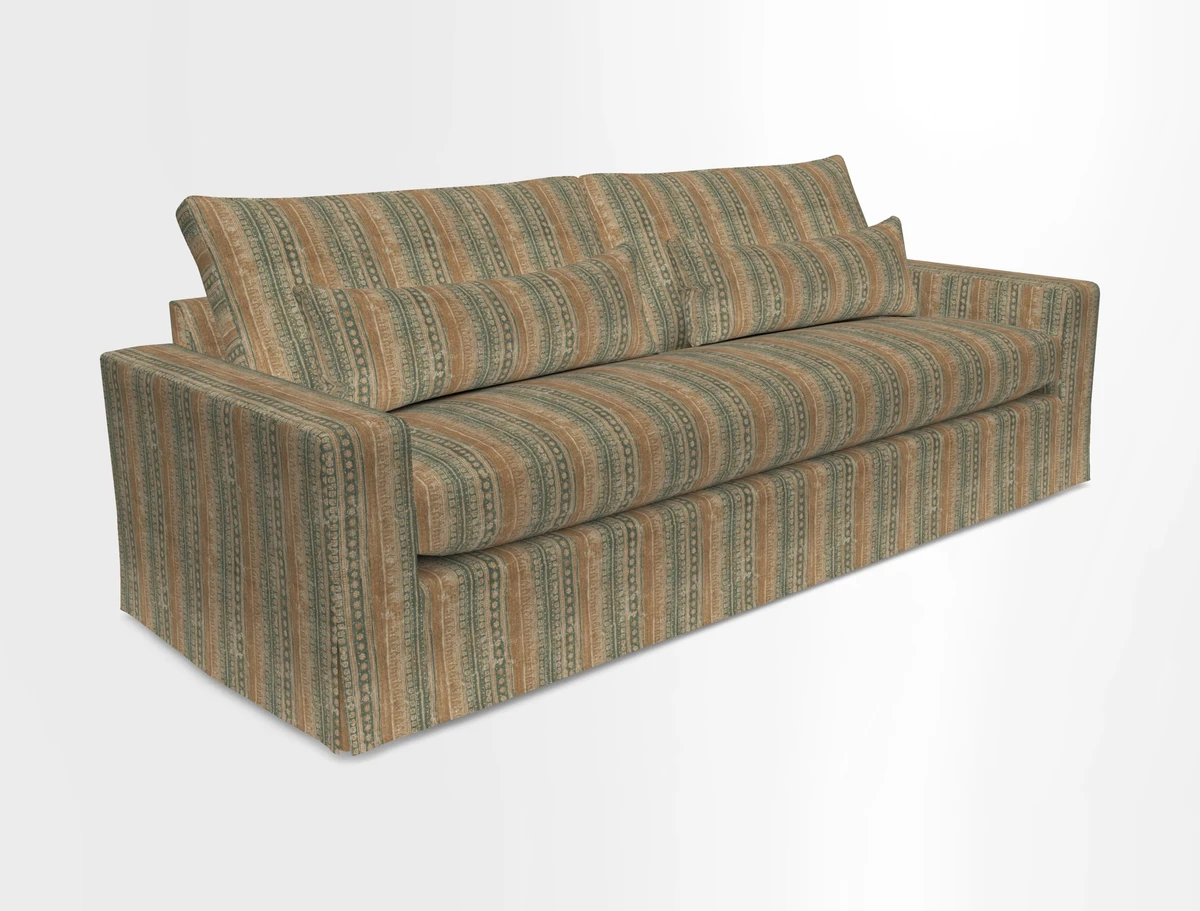 Linear 4 seater sofa in Harpers Bazaar Palette Studio Green with seat cushion in Linwood Romney Wool Forest