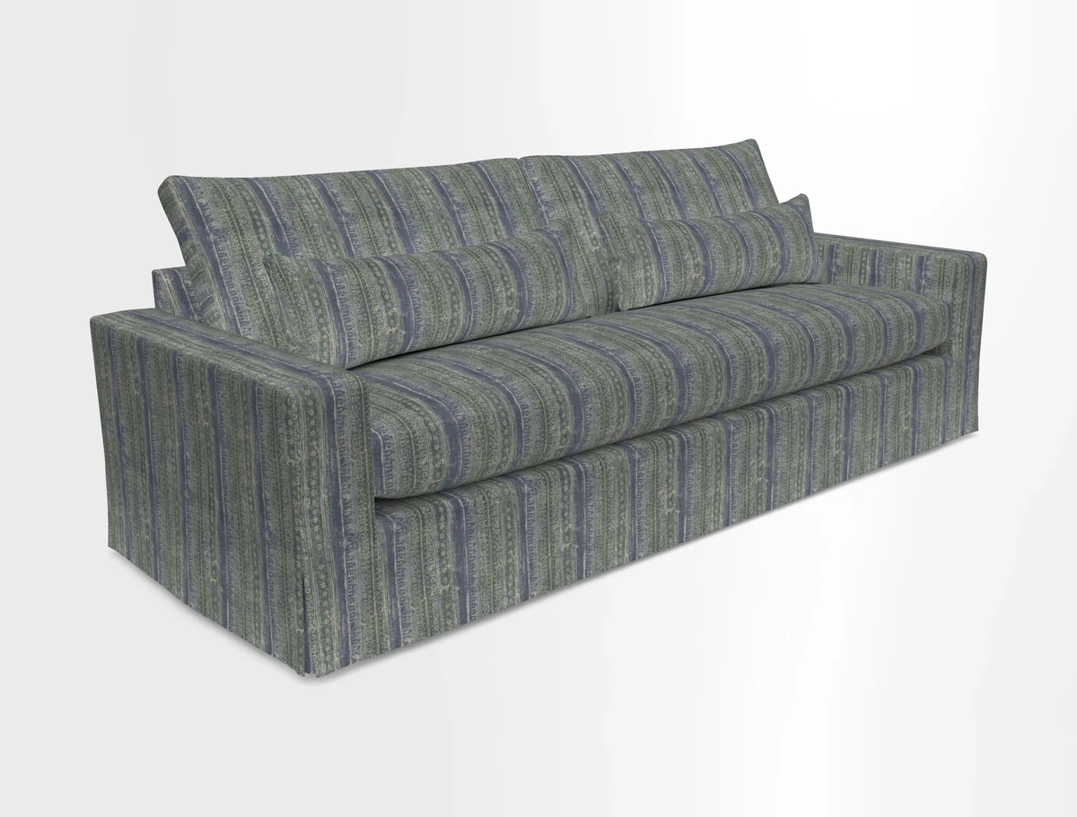 Linear 4 seater sofa in Harpers Bazaar Palette Studio Green with seat cushion in Linwood Romney Wool Forest