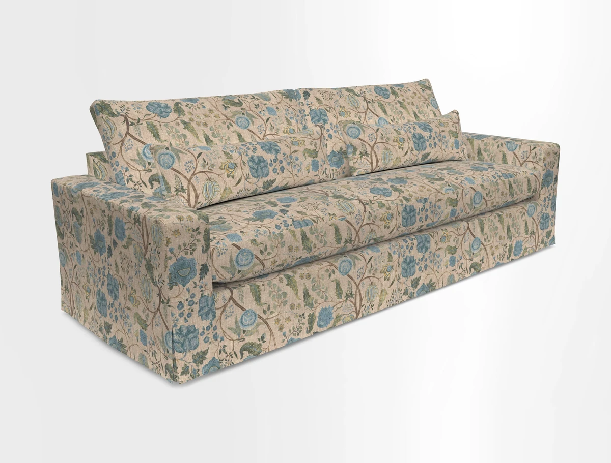 Linear 4 seater sofa in Harpers Bazaar Palette Studio Green with seat cushion in Linwood Romney Wool Forest