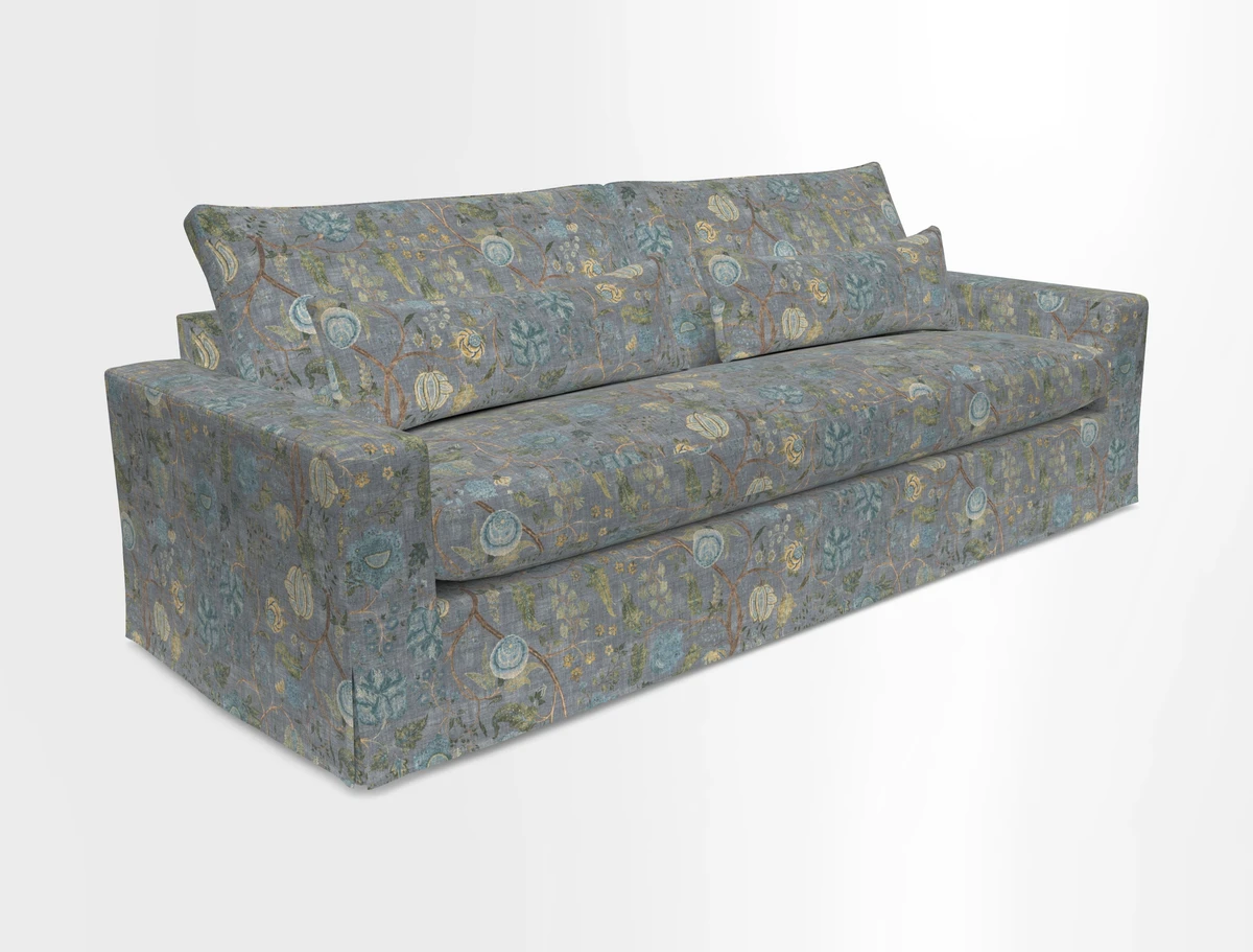 Linear 4 seater sofa in Harpers Bazaar Palette Studio Green with seat cushion in Linwood Romney Wool Forest