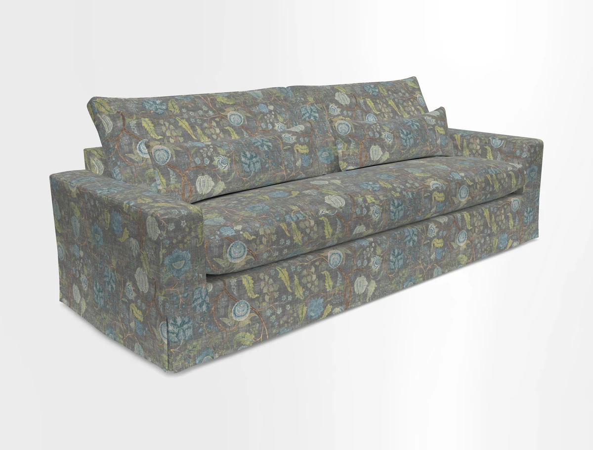 Linear 4 seater sofa in Harpers Bazaar Palette Studio Green with seat cushion in Linwood Romney Wool Forest
