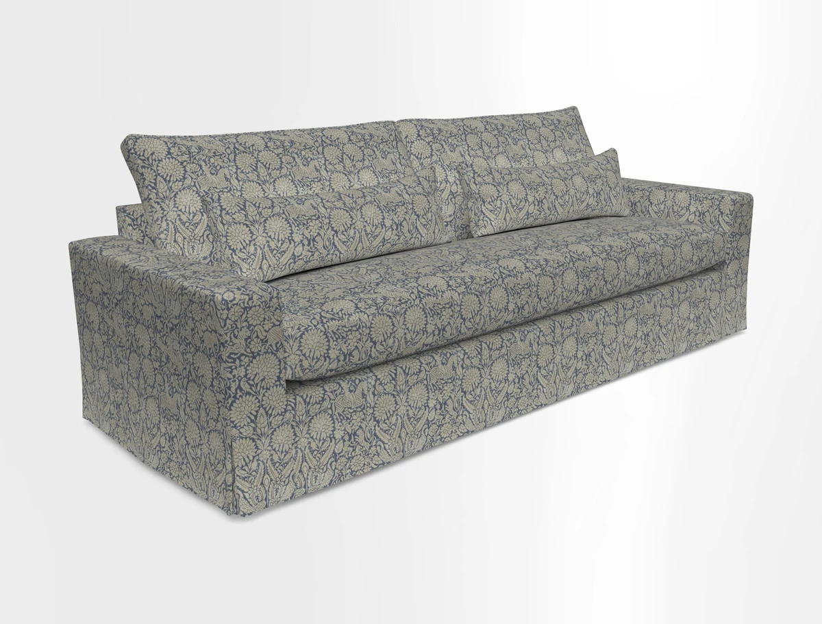 Linear 4 seater sofa in Harpers Bazaar Palette Studio Green with seat cushion in Linwood Romney Wool Forest