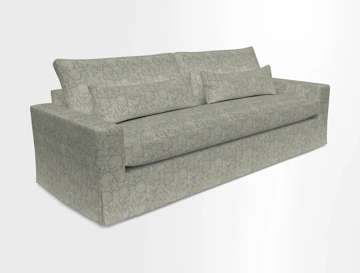 Linear 4 seater sofa in Harpers Bazaar Palette Studio Green with seat cushion in Linwood Romney Wool Forest