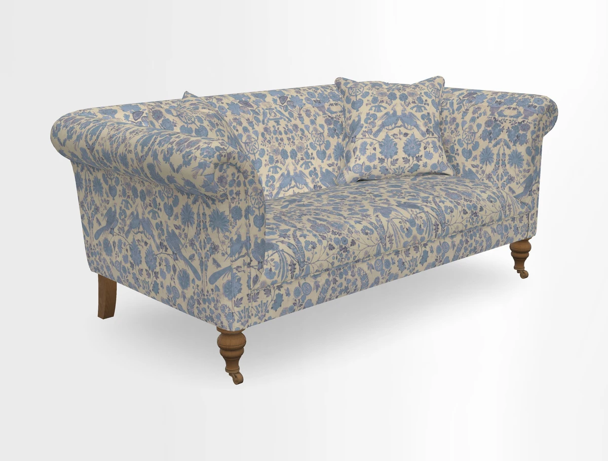Masham 3 Seater Sofa in V&A Threads of India on Linen Paisley Splendour Steel