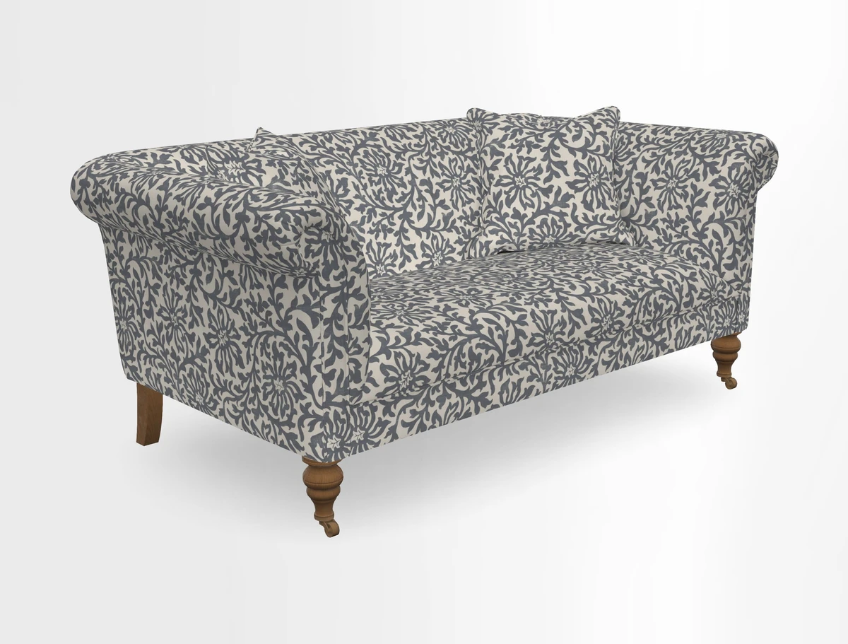 Masham 3 Seater Sofa in V&A Threads of India on Linen Paisley Splendour Steel