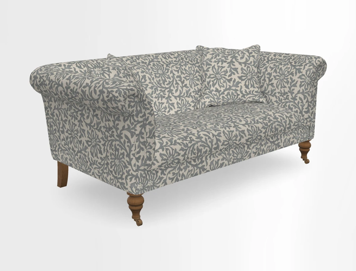 Masham 3 Seater Sofa in V&A Threads of India on Linen Paisley Splendour Steel