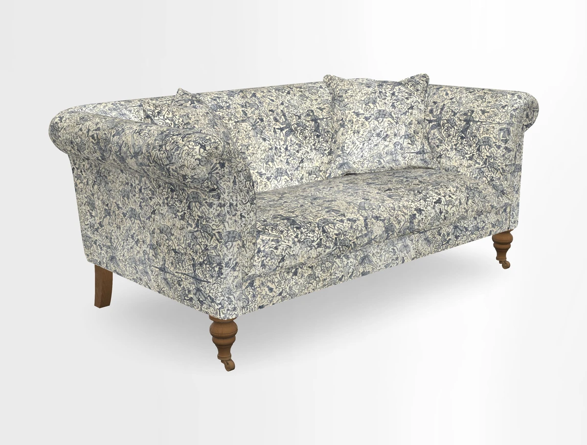 Masham 3 Seater Sofa in V&A Threads of India on Linen Paisley Splendour Steel