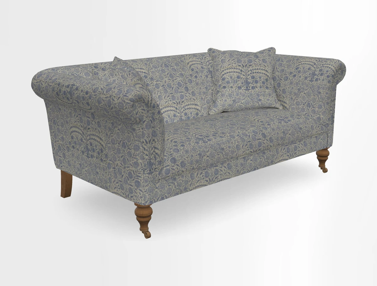Masham 3 Seater Sofa in V&A Threads of India on Linen Paisley Splendour Steel