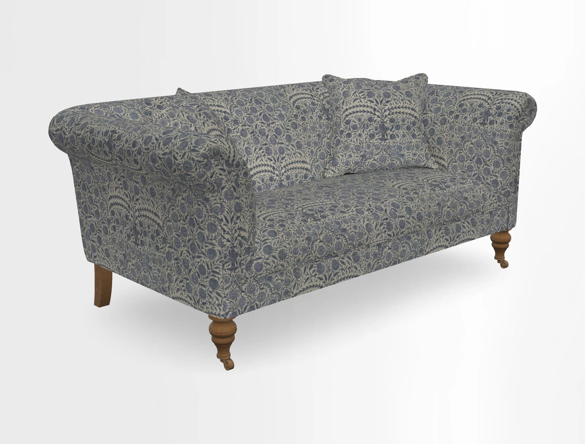 Masham 3 Seater Sofa in V&A Threads of India on Linen Paisley Splendour Steel