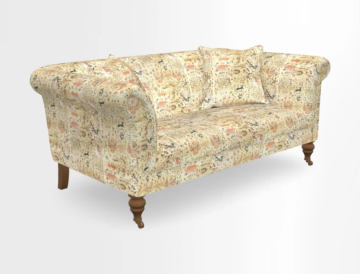 Masham 3 Seater Sofa in V&A Threads of India on Linen Paisley Splendour Steel