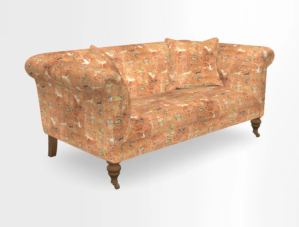 Masham 3 Seater Sofa in V&A Threads of India on Linen Paisley Splendour Steel