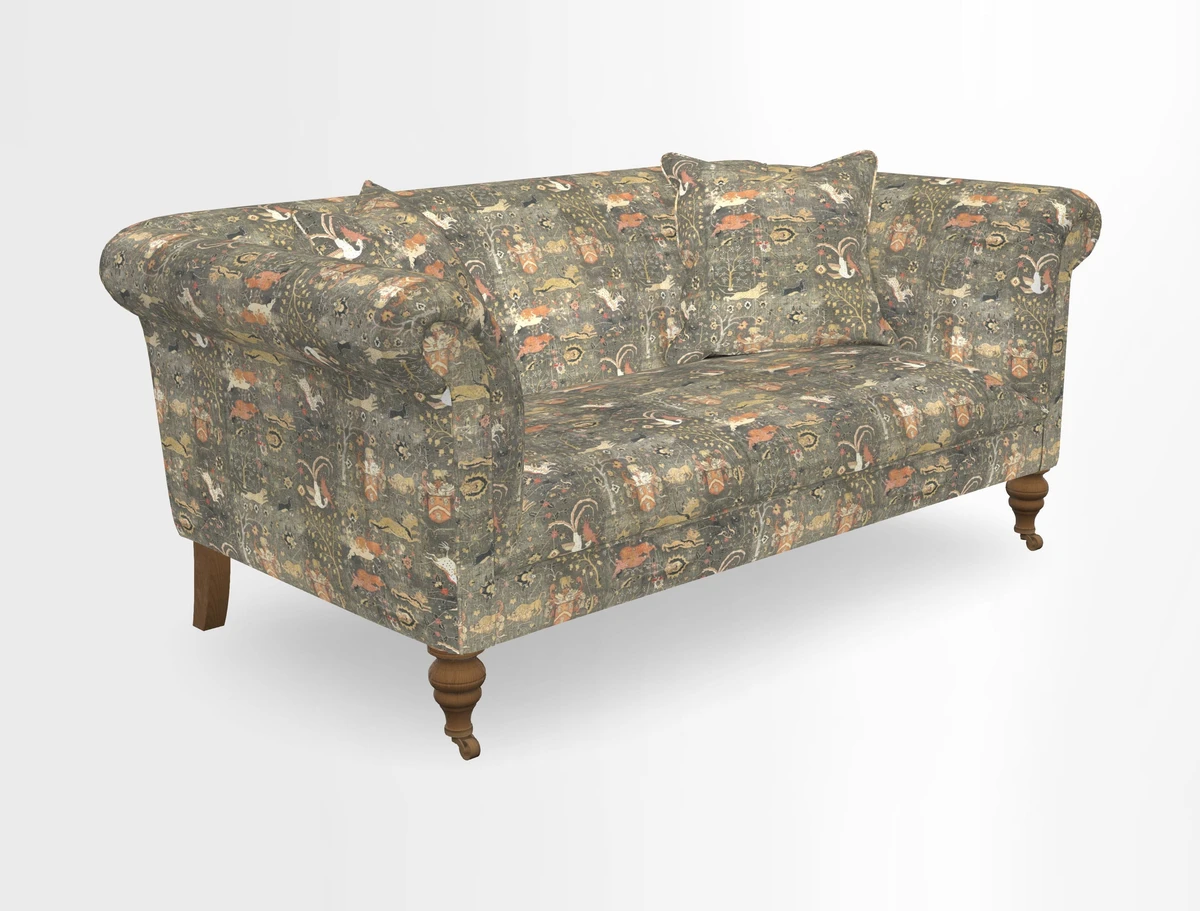 Masham 3 Seater Sofa in V&A Threads of India on Linen Paisley Splendour Steel