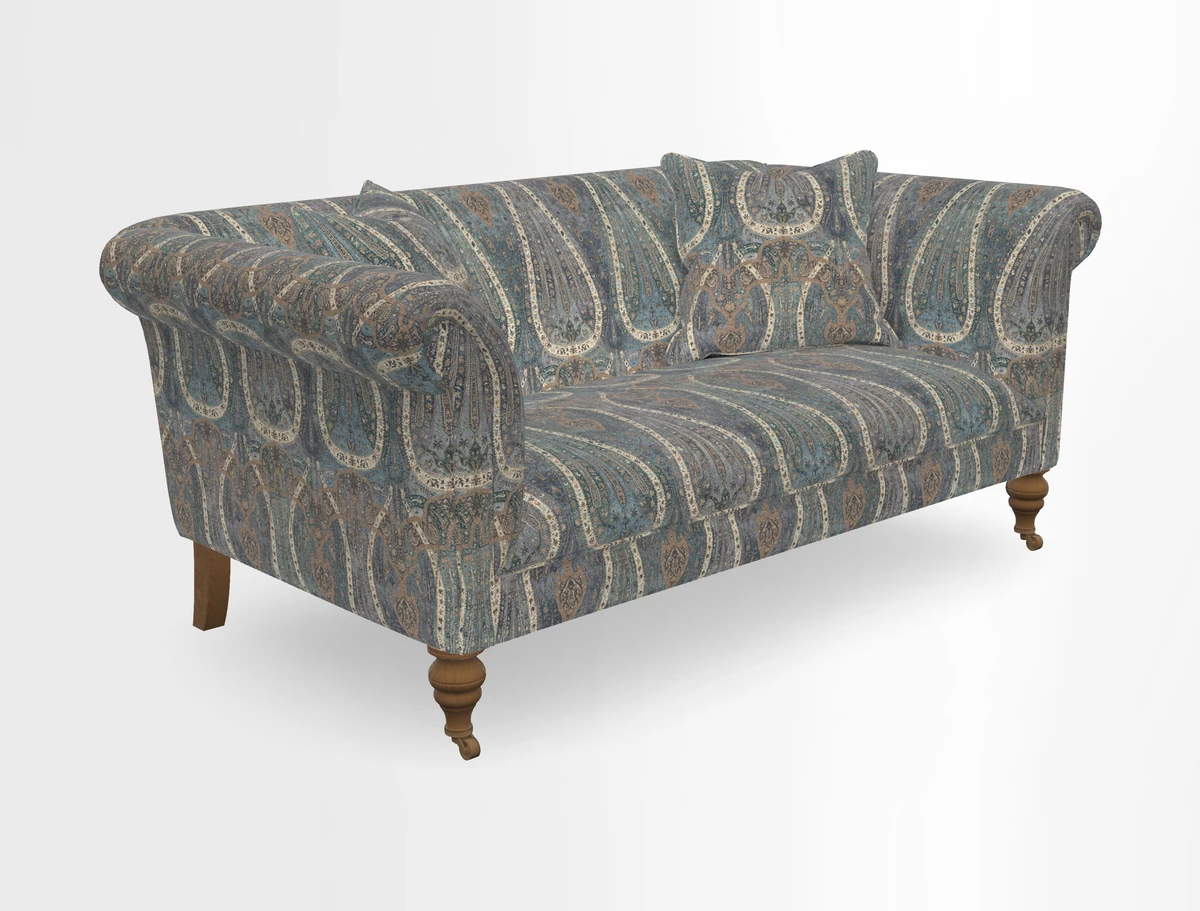 Masham 3 Seater Sofa in V&A Threads of India on Linen Paisley Splendour Steel