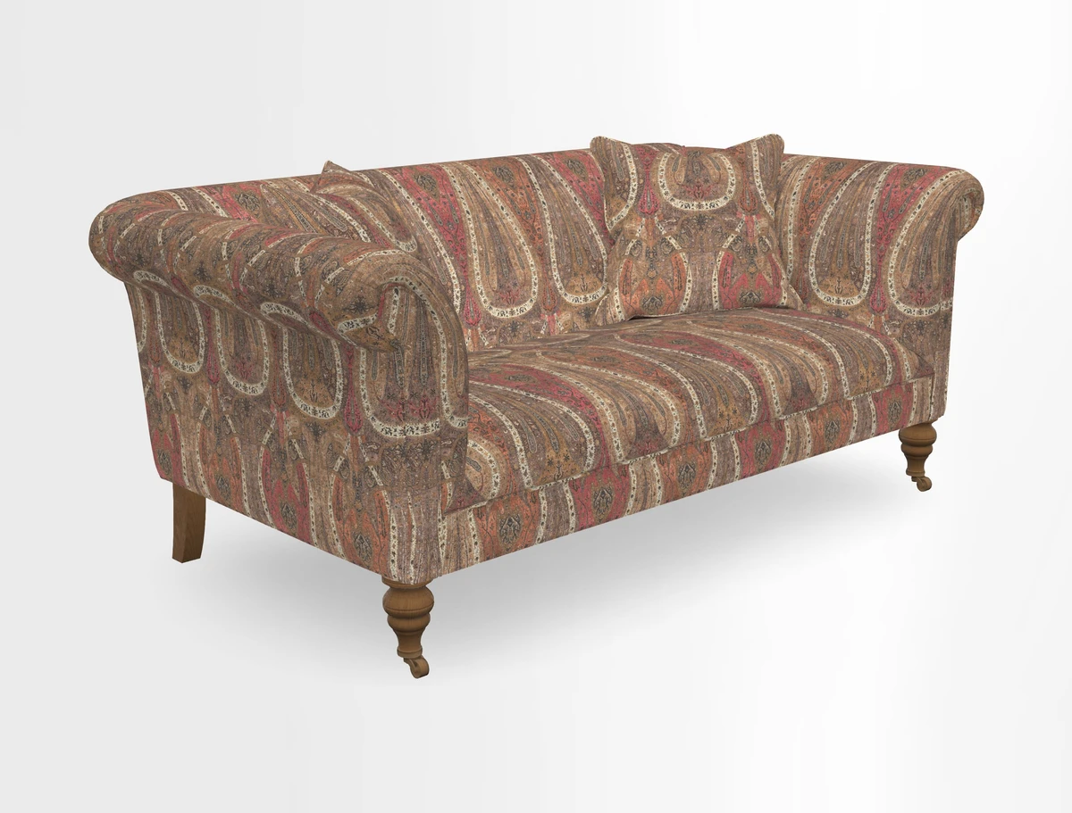 Masham 3 Seater Sofa in V&A Threads of India on Linen Paisley Splendour Steel