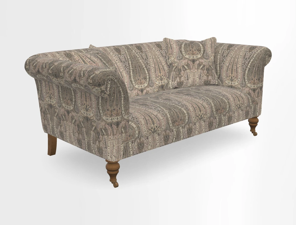 Masham 3 Seater Sofa in V&A Threads of India on Linen Paisley Splendour Steel
